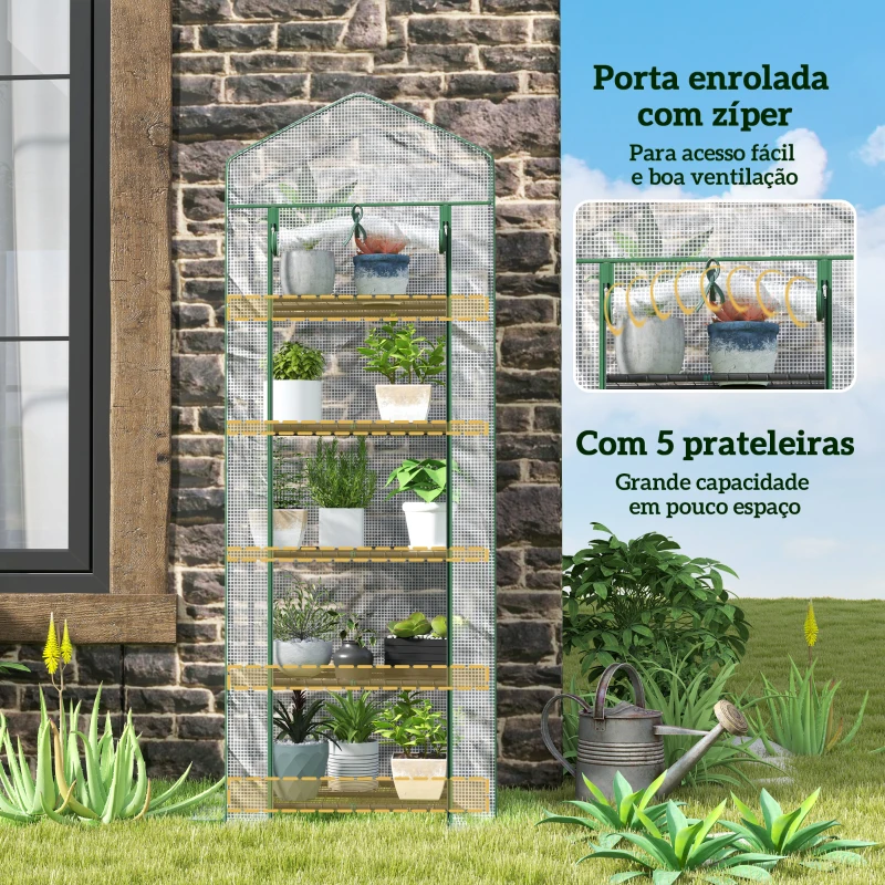 Outsunny Estufa de Jardim Vertical 69x49x193 cm com 5 Prateleiras Estufa para Plantas e Cultivos com Cobertura Transparente de PE Verde