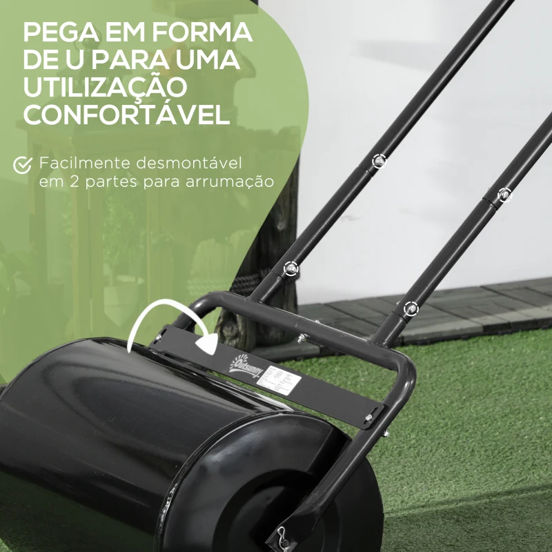 Outsunny Rolo para Relva Largura 58cm Ø32cm Rolo para Relvado 38L Preenchível de Areia ou Água com Guiador em U para Jardim Preto