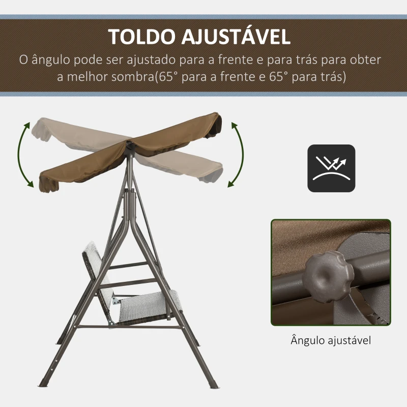 Outsunny Banco Baloiço de Jardim com Toldo Ajustável Assento em Vime PE e Apoio para os Braços 167x112x153 cm Marrom