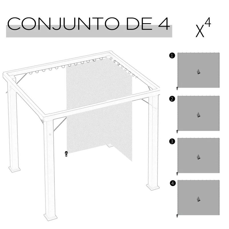 Outsunny 4 Paredes Laterais para Tenda 302x205 cm Laterais para Tenda Universal com Ganchos e Argola em C para Tenda Cinza Claro