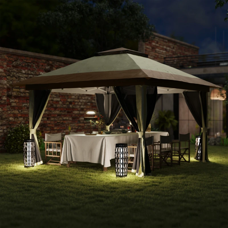Outsunny Pérgola Dobrável 356x356x280 cm com 4 Paredes Laterais de Malha Anti-UV Altura Ajustável e Bolsa de Transporte Bege e Marrom