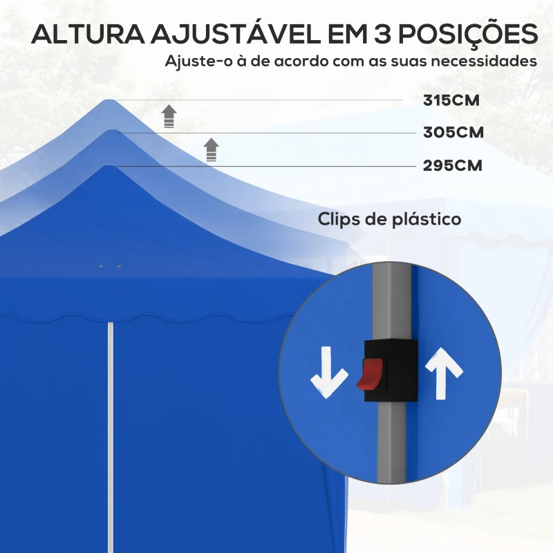 Outsunny Tenda Dobrável Pop Up 596x300x315 cm com 6 Paredes Laterais Anti-UV Altura Ajustável para Campismo Festas Azul