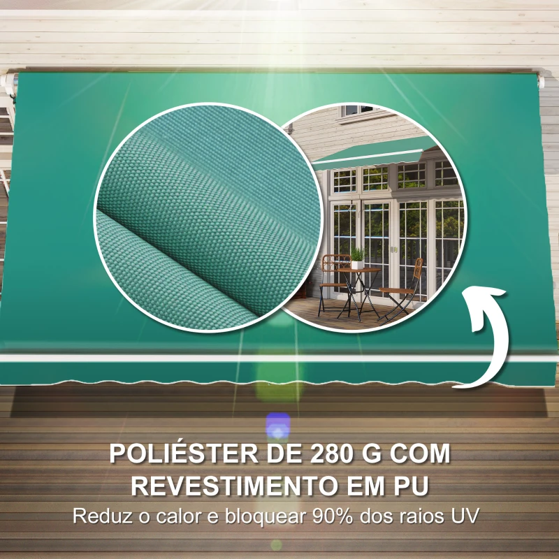 Outsunny Toldo Manual Retrátil com Manivela 295x245 cm Toldo Enrolável para Janela Portas Balcão Terraço Exterior Verde