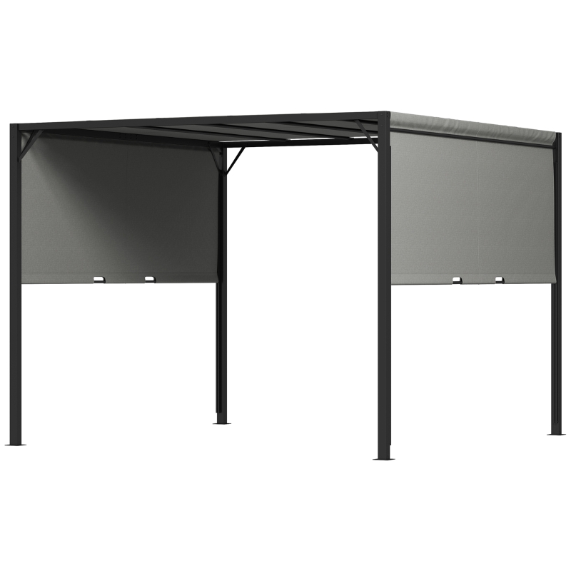 Outsunny 3 X 3 Meters Pergola with Sliding Roof, Garden Gazebo with Adjustable Sun Shade Canopy and Steel Frame, Charcoal Grey