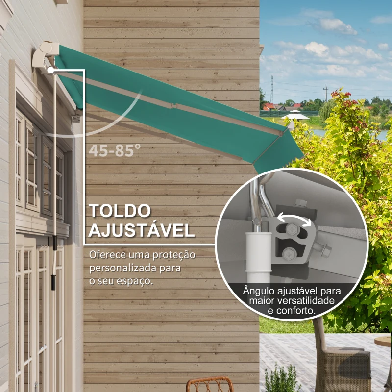 Outsunny Toldo Manual Retrátil com Manivela 295x245 cm Toldo Enrolável para Janela Portas Balcão Terraço Exterior Verde