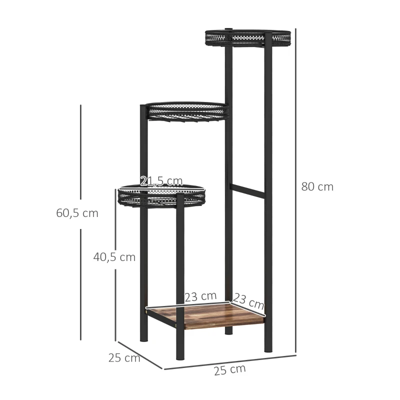 Outsunny Suporte para Plantas de 4 Níveis Suporte de Aço pata Plantas de Interior e Exterior 25x25x80 cm Preto
