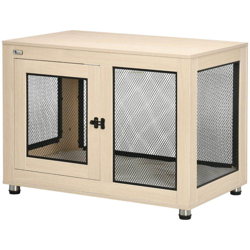 PawHut Gaiola para Cães de Madeira Mesa de Centro l com 2 Portas com Fechadura Almofada de Tecido Oxford 94x60x71,5 cm Madeira