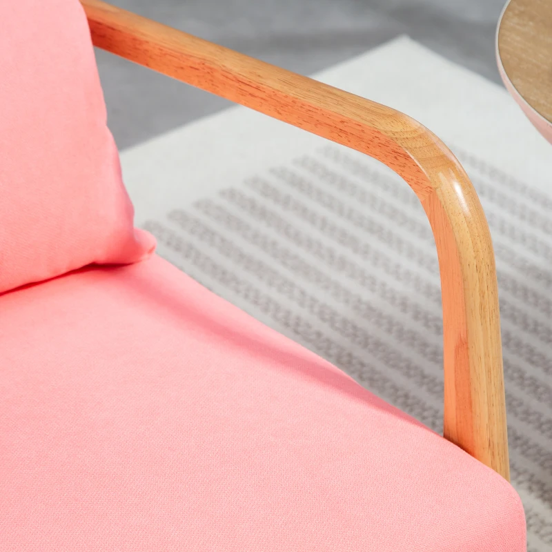 HOMCOM Poltrona Sala de Estar Nórdica Acolchoada com Apoio para os Braços e Estrutura de Madeira de Borracha 61x78x76 cm Rosa