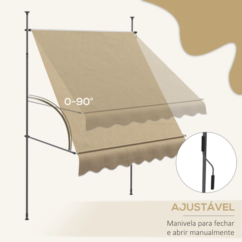 Outsunny Toldo Manual Retrátil com Manivela 200x120x210-300 cm com Altura Ajustável Impermeável para Jardim Varanda Bege