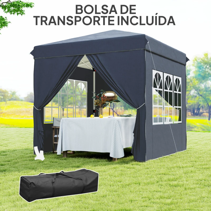 Outsunny Tenda Dobrável Pop-Up 248x248x270 cm com 4 Paredes Laterais Anti-UV Altura Ajustável e Bolsa de Transporte Azul Escuro
