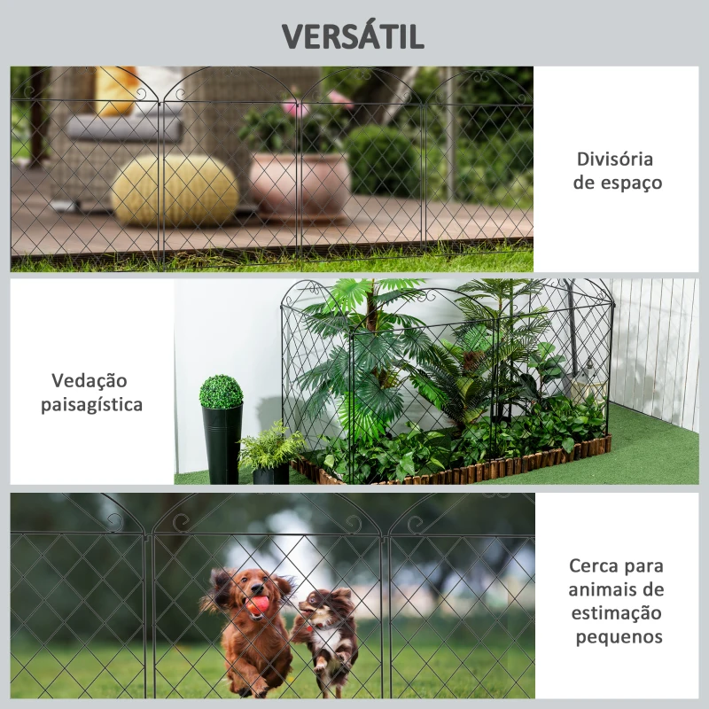 Outsunny Cercas de Jardim de 4 Painéis 88x110 cm Cercas de Jardim Metálicas Cercas Decorativas com Ângulo Ajustável Preto