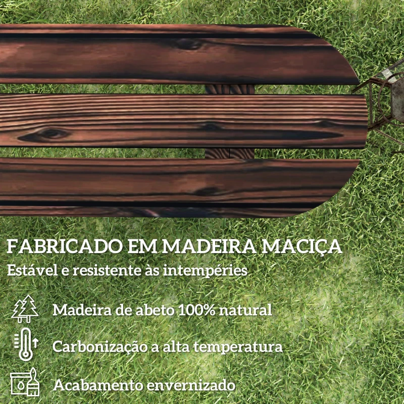 Outsunny Banco de Jardim de 2 Lugares Banco de Madeira com 2 Rodas Decorativas Estilo Rústico 120x29x39 cm Madeira