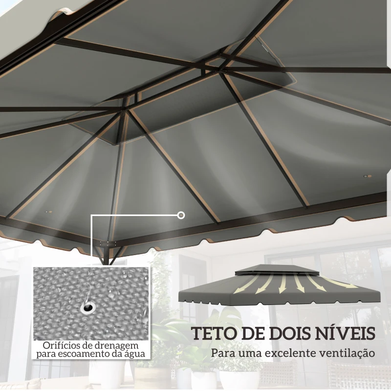 Outsunny Toldo de Substituição para Pérgola 400x300 cm com Duplo Teto e 8 Orifícios de Drenagem Cinza Claro