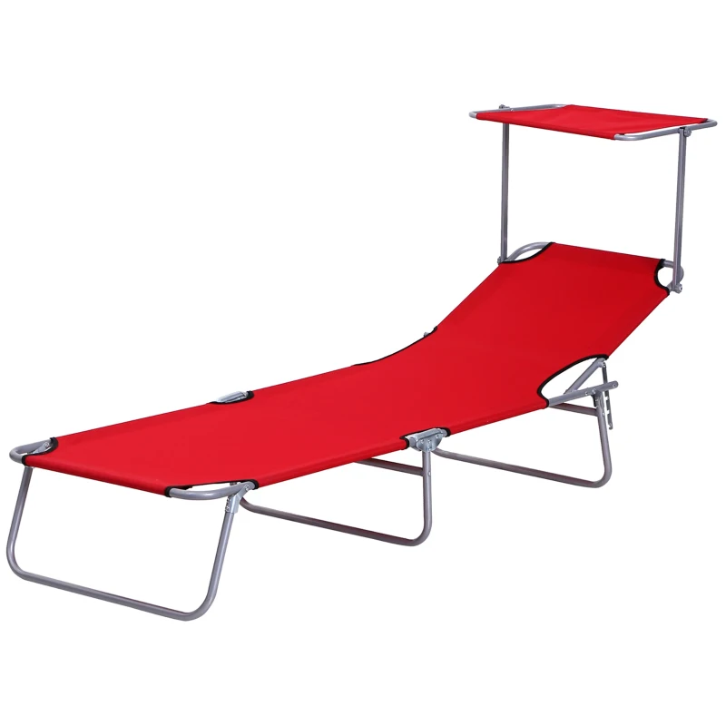 Outsunny Espreguiçadeira de Jardim Dobrável com Toldo Removível e Ajustável  e Encosto Ajustável 187x58x36 cm Vermelho