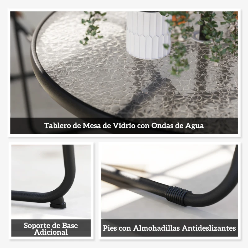 Outsunny Conjunto de Muebles de Jardín de 6 Piezas con Mesa Redonda Sillas Plegables y Sombrilla para Patio y Terraza Color Gris