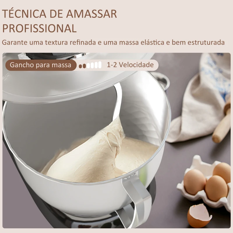 HOMCOM Batedeira 133W 4,5L com 6 Velocidades Tigela de Aço Inoxidável Ganchos e Proteção Tampa Anti-Respingos 35x22x29 cm Preto