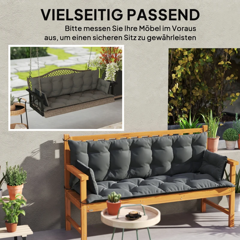 Outsunny Outdoor-Kissen-Set für Bank oder Hollywoodschaukel, zweifarbig, Polyester, Schaumstoff, 180 x 110 x 8 cm, Dunkelgrau