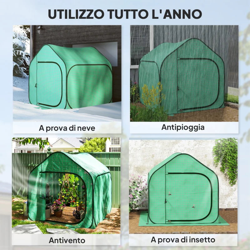 Outsunny Serra a Casetta Pieghevole con Ingresso a Cerniera, in Acciaio e PE, 150x148x148 cm, Verde