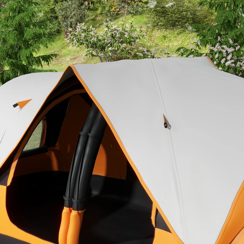 Outsunny Campingzelt, 2 Räume, Trennwand, für 6-8 Personen, Regenschutz, Orange(m-9)