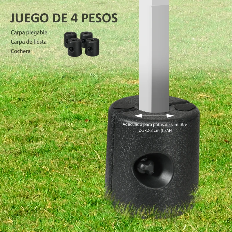 Outsunny Pack de 4 Pesos para Carpas Plegables Soportes Rellenables con 9,2 kg de Agua o 12 kg de Arena Ø24x25,5 cm Negro