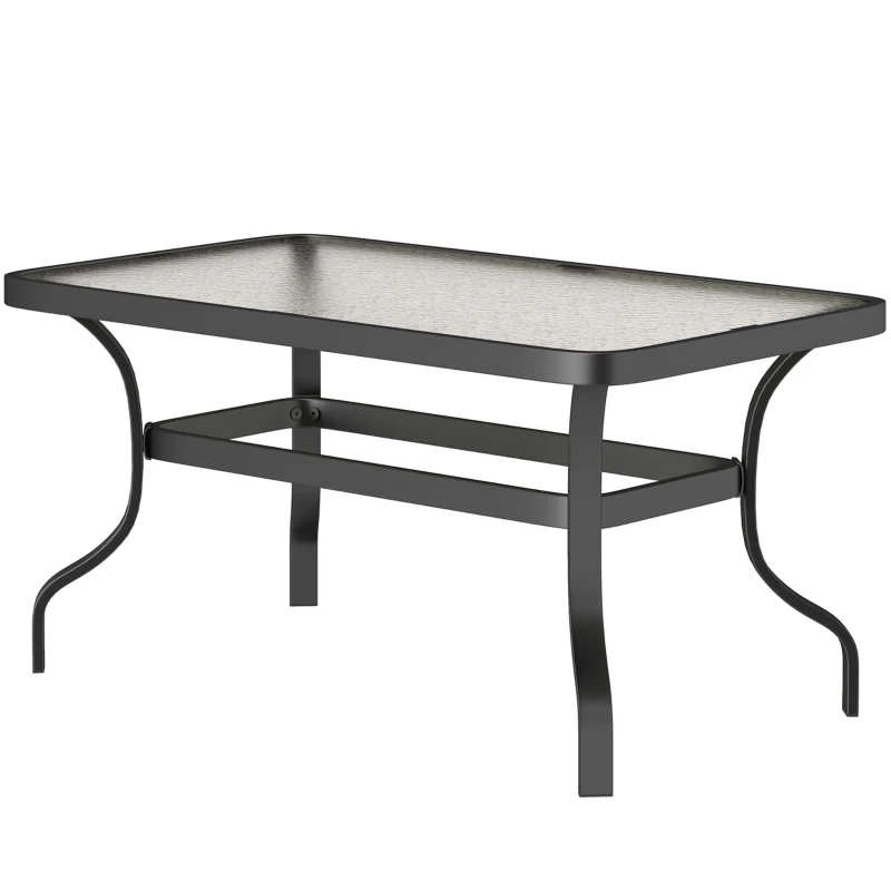 Outsunny Tavolino da Esterno Rettangolare in Metallo Nero con Piano in Vetro Temperato, 95x55x46 cm