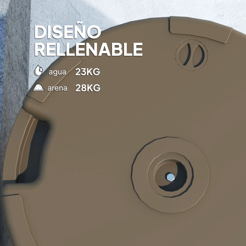 Outsunny Base para Sombrilla de Jardín Rellenable 28 kg Rellenada con Arena y 23 L Rellenada con Agua Ø55x30 cm Marrón