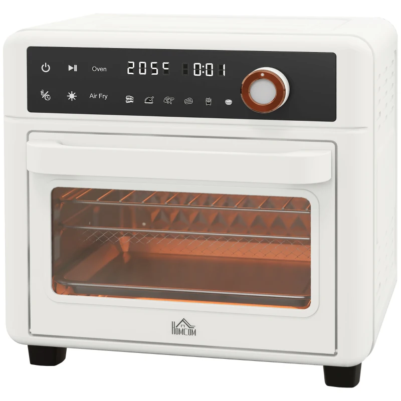 HOMCOM Horno Eléctrico de Sobremesa de 13L 1200W Freidora de Aire con 12 Modos de Calor y Temporizador Blanco