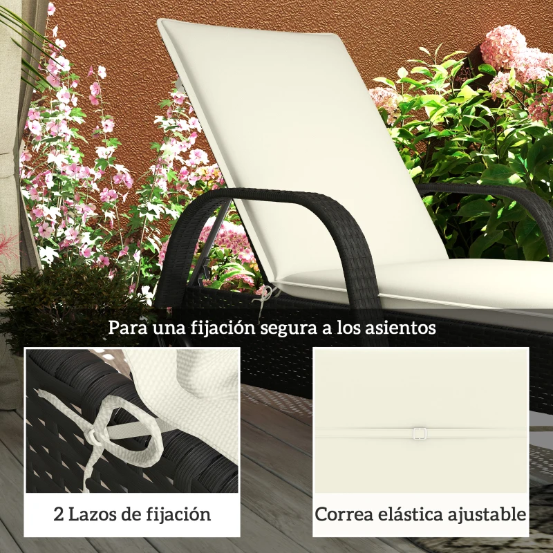Outsunny 2 Cojines para Tumbonas de Jardín con Protección UV Resistentes a Salpicaduras 193x58x6 cm Crema