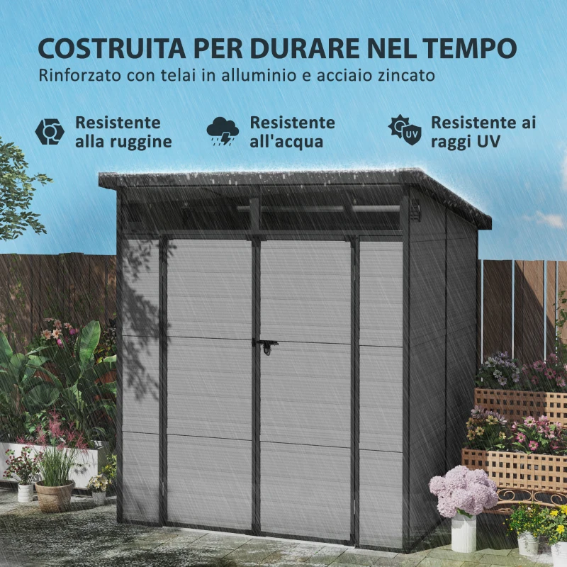 Outsunny Casetta da Giardino in Plastica Porta Attrezzi con Finestre, Prese d'Aria e Blocco, 1.9x1.9 m, Grigio Chiaro