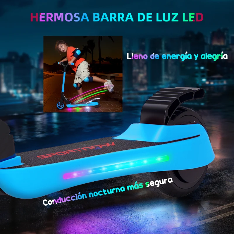 SPORTNOW Patinete Eléctrico Plegable de +6 Años Motor 120 W Autonomía 6 KM MAX 10 KM/H Ruedas de 5" - 5,5" Altura Ajustable Azul
