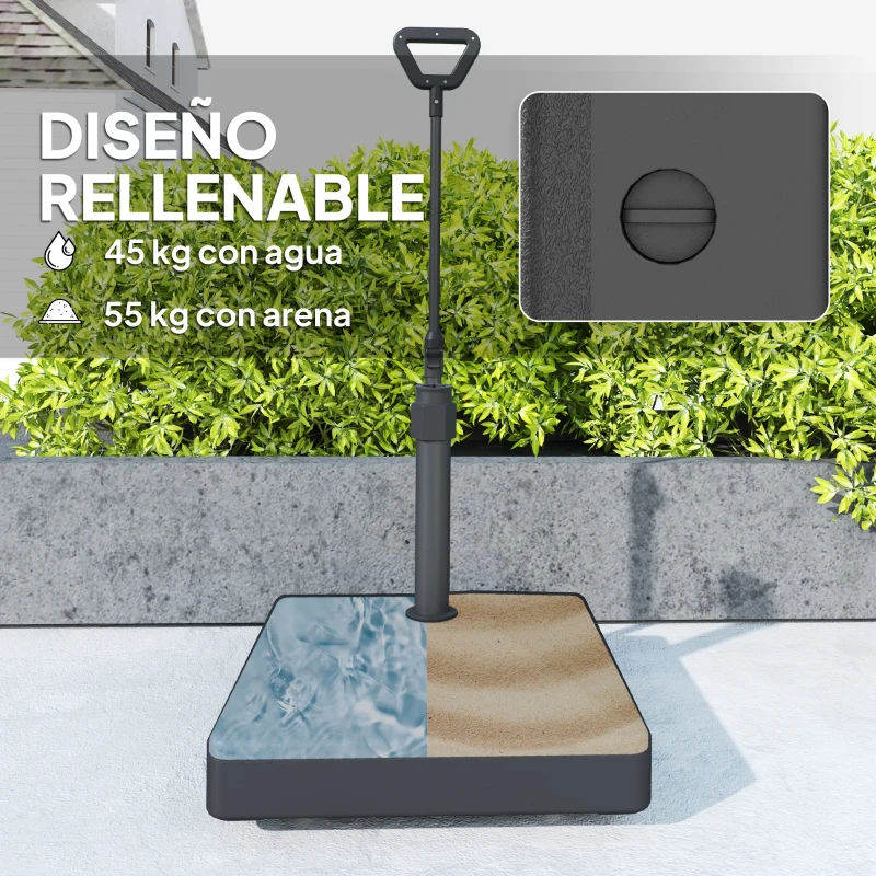 Outsunny Base para Sombrilla Cuadrada con Ruedas y Asa Rellenable con Agua o Arena Soporte de HDPE 60x60x100 cm Negro