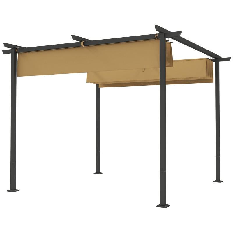 Outsunny 3 x 3 m Tuinpergola met Verstelbaar Dak, Metalen Frame, UPF30+ Bescherming, Zonnedak voor Veranda, Terras, Beige