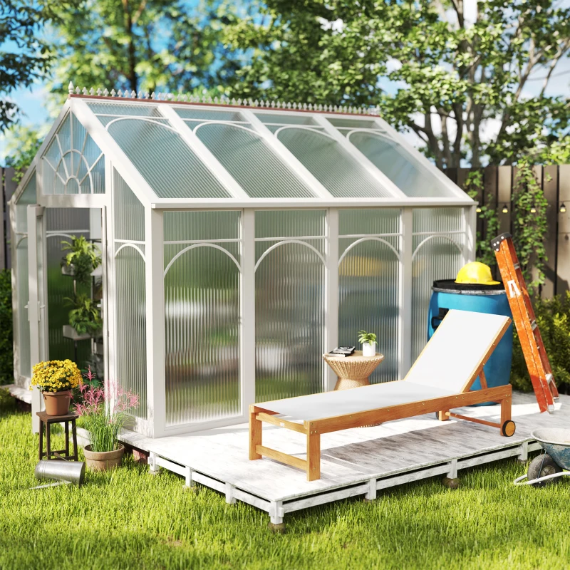 Outsunny Tumbona de Jardín con Respaldo Ajustable Ruedas Integradas y Estructura de Madera de Acacia Capacidad de 160 kg Gris