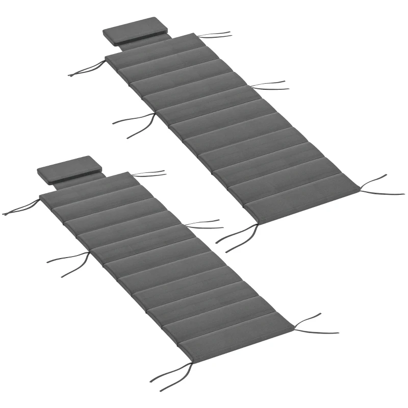 Outsunny Conjunto de 2 Almofadas para Espreguiçadeira Dobráveis 203x66x3 cm com Apoio para a Cabeça e Correias de Sujeição Cinza