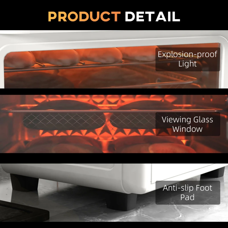 HOMCOM Cuptor Electric cu Funcție de Prăjire cu Aer, Temporizator și Temperatură Reglabilă, 33,5x32x32,5 cm, Alb