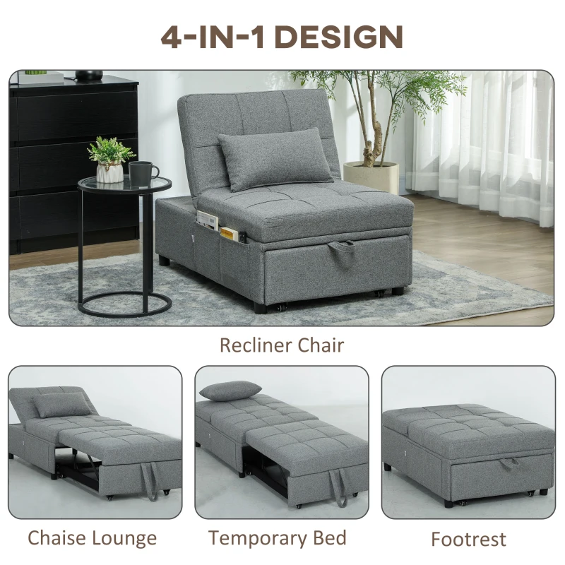 HOMCOM Four-In-One Single Sleeper Chair - Dark Grey