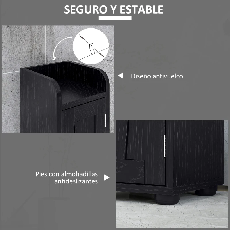 HOMCOM Columna de Baño con 2 Puertas Compartimento Abierto Estantes Ajustables y Portarrollos 20x20x185 cm Negro