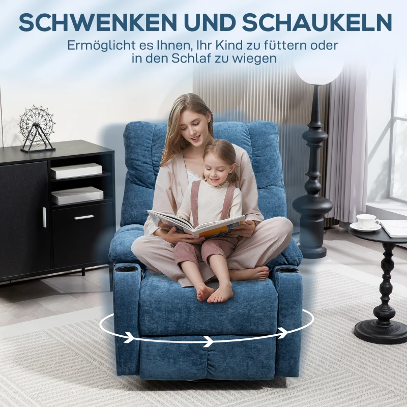 HOMCOM Relaxsessel mit Fußstütze, Liegesessel, drehbar, bis 150 kg, Stahlrahmen, 88x96x108cm, Dunkelblau(m-5)