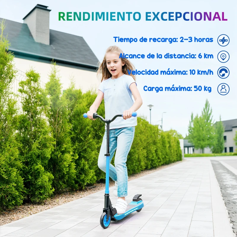 SPORTNOW Patinete Eléctrico Plegable de +6 Años Motor 120 W Autonomía 6 KM MAX 10 KM/H Ruedas de 5" - 5,5" Altura Ajustable Azul