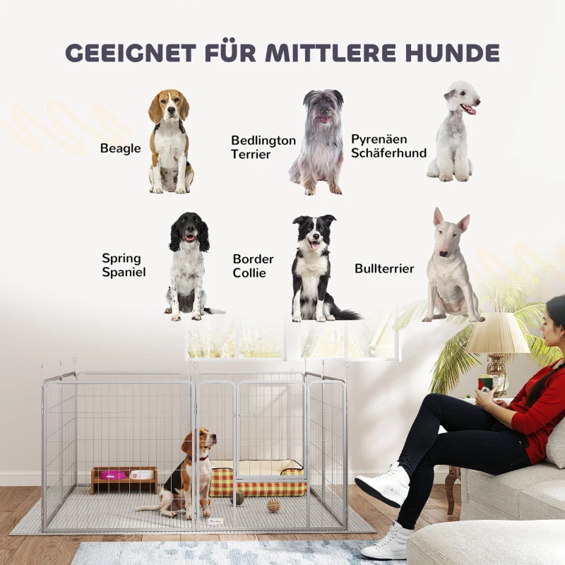 PawHut Haustiergehege, Hundezaun, Haustierspielplatz, flexibel anpassbar, rostfreier Stahl
