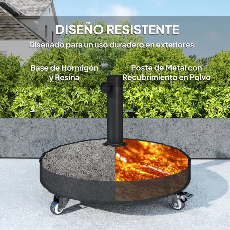 Outsunny Base para Sombrilla Pesada de 25 kg con Ruedas para Sombrillas de hasta Ø3 m y Postes de 34-48 mm Ø52x42 cm Negro