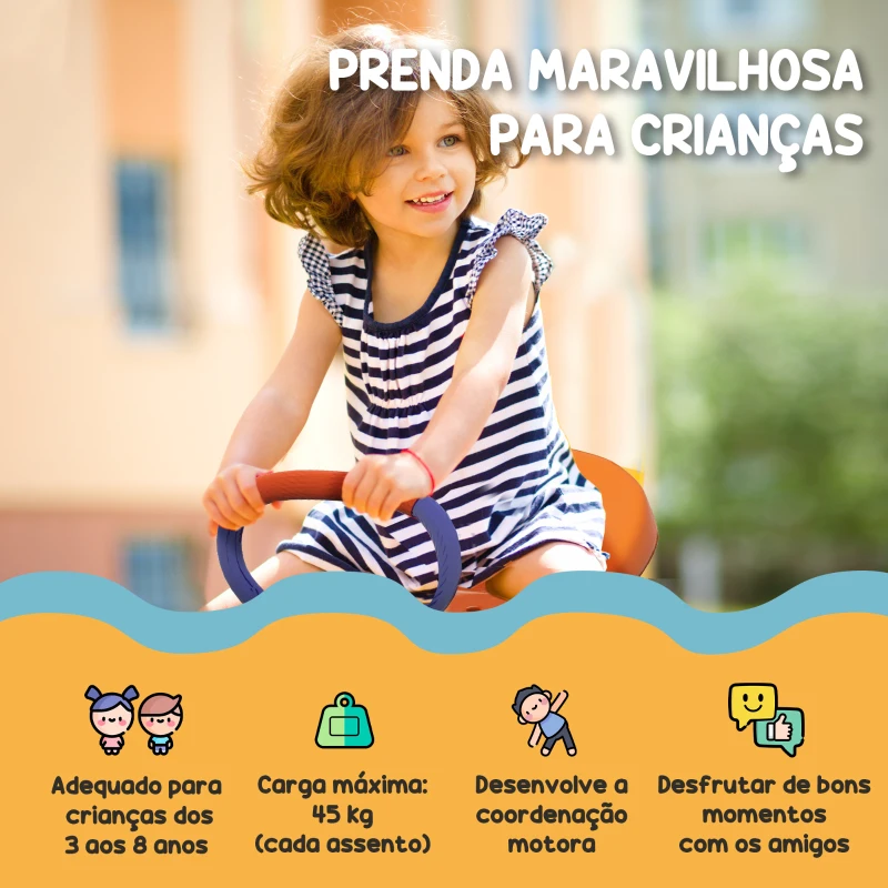 Outsunny Baloiço para Crianças Sobe e Desce Infantil Giratório 360° com Barra de Comprimento Ajustável  Assento Confortável  Multicolor