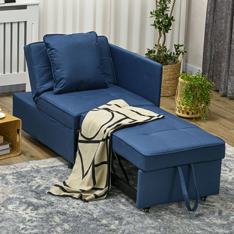 HOMCOM Sofá Cama de 1 Plaza con Respaldo Ajustable Sillón Cama Individual con Almohadas para Dormitorio Apartamento Azul