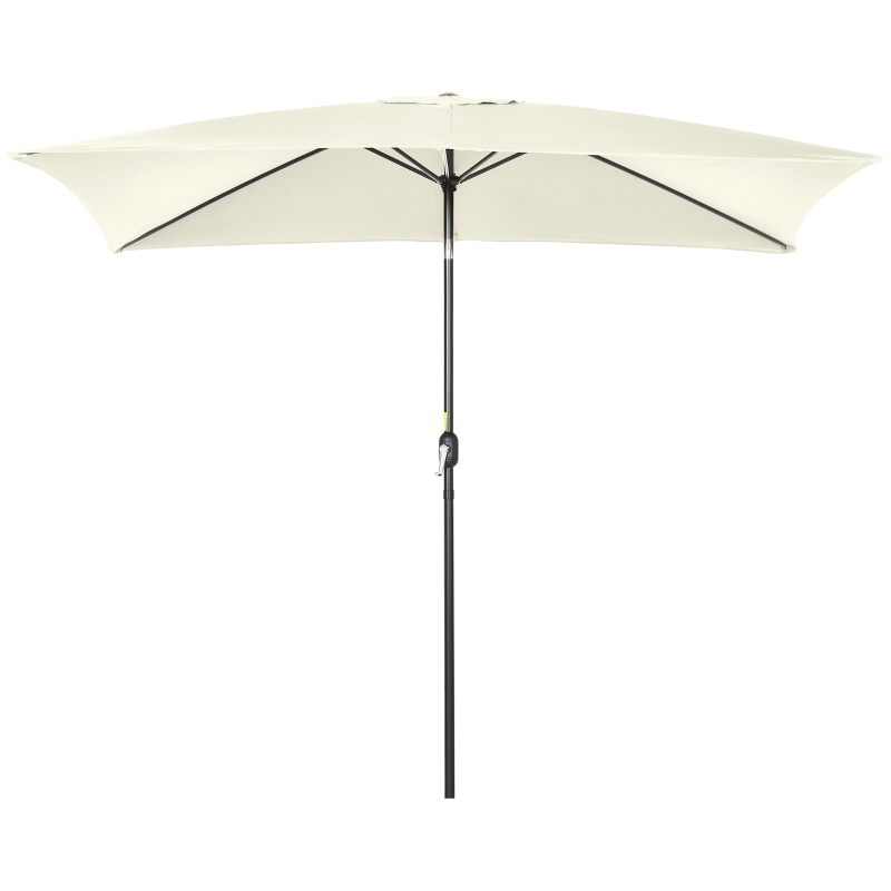 Outsunny Sombrilla de Aluminio 195x295x253 Parasol Rectangular de Jardín Inclinable con Manivela y Poste Desmontable Crema