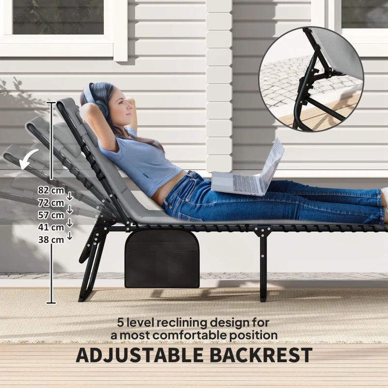 Outsunny Set of Two Reclining Sun Loungers - Charcoal Grey