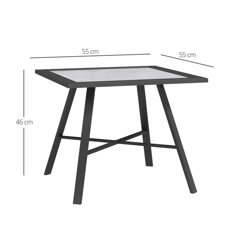 Outsunny Mesa Auxiliar de Jardín con Encimera de Aspecto Piedra Gris y Estructura Negra 55x55x46 cm Mesita de Exterior Compacta