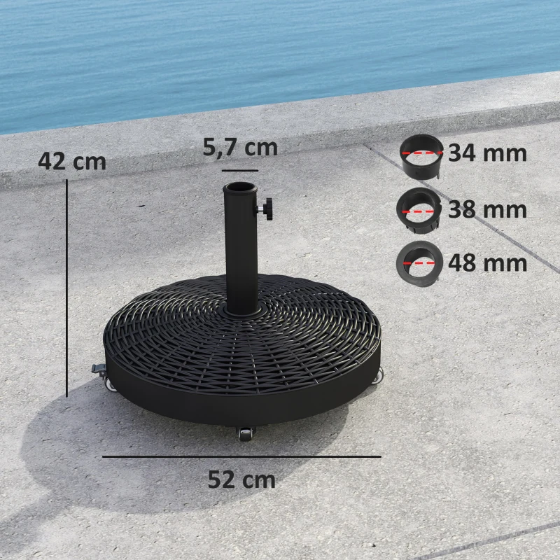 Outsunny Base para Sombrilla Pesada de 25 kg con Ruedas para Sombrillas de hasta Ø3 m y Postes de 34-48 mm Ø52x42 cm Negro