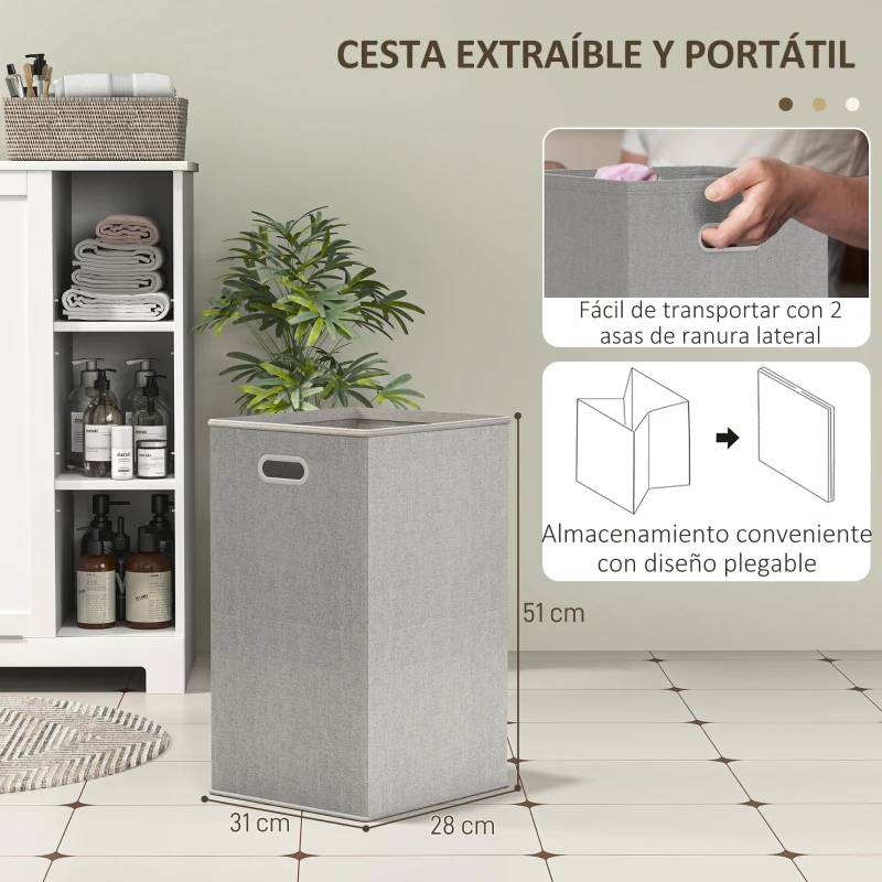 HOMCOM Mueble de Baño con Cesto Ropa Sucia Cesta Extraíble Estante Ajustable y Compartimentos para Baño 60x38x86 cm Blanco