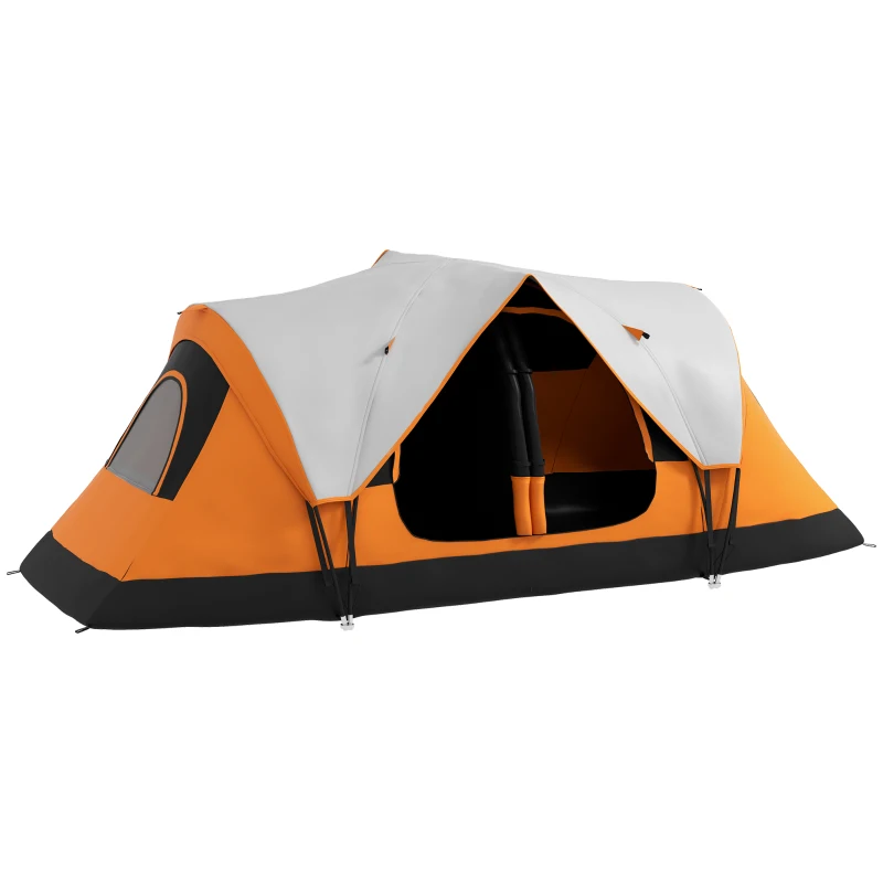 Outsunny Campingzelt, 2 Räume, Trennwand, für 6-8 Personen, Regenschutz, Orange(m-10)