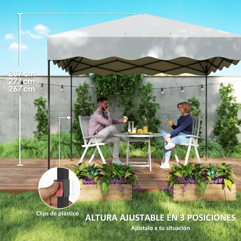 Outsunny Carpa Plegable 3x3m con Protección UV Altura Ajustable y Bolsa con Ruedas para 6-9 Personas Blanco